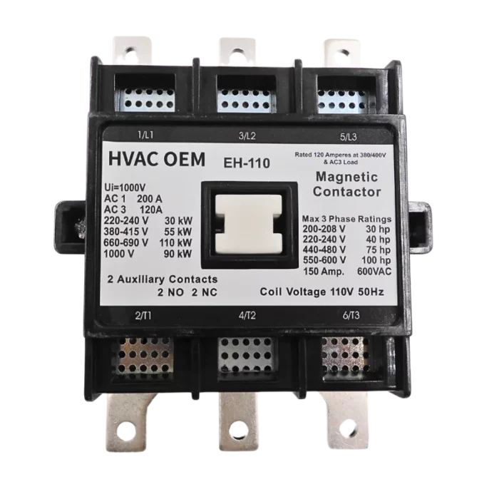 EH110 Contactor, 110V 50Hz coil, with built-in 2NO+2NC auxiliary contacts - Image 8