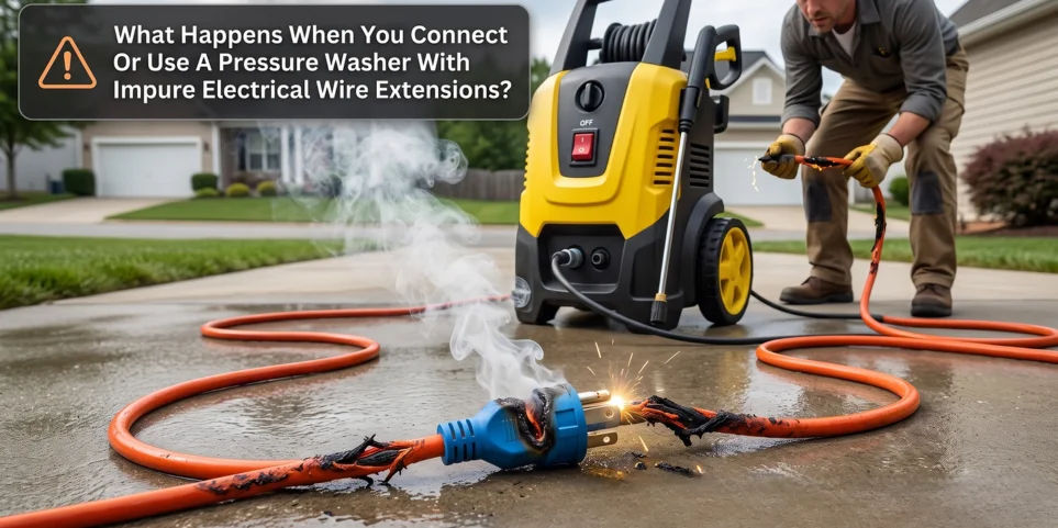 what happens when you connect or use a pressure washer with impure electrical wire extension